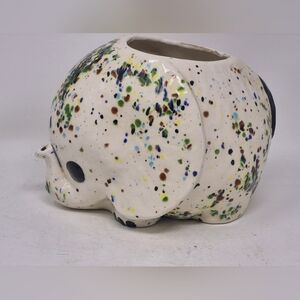 Vintage Ceramic Elephant Planter Splatter Glazed